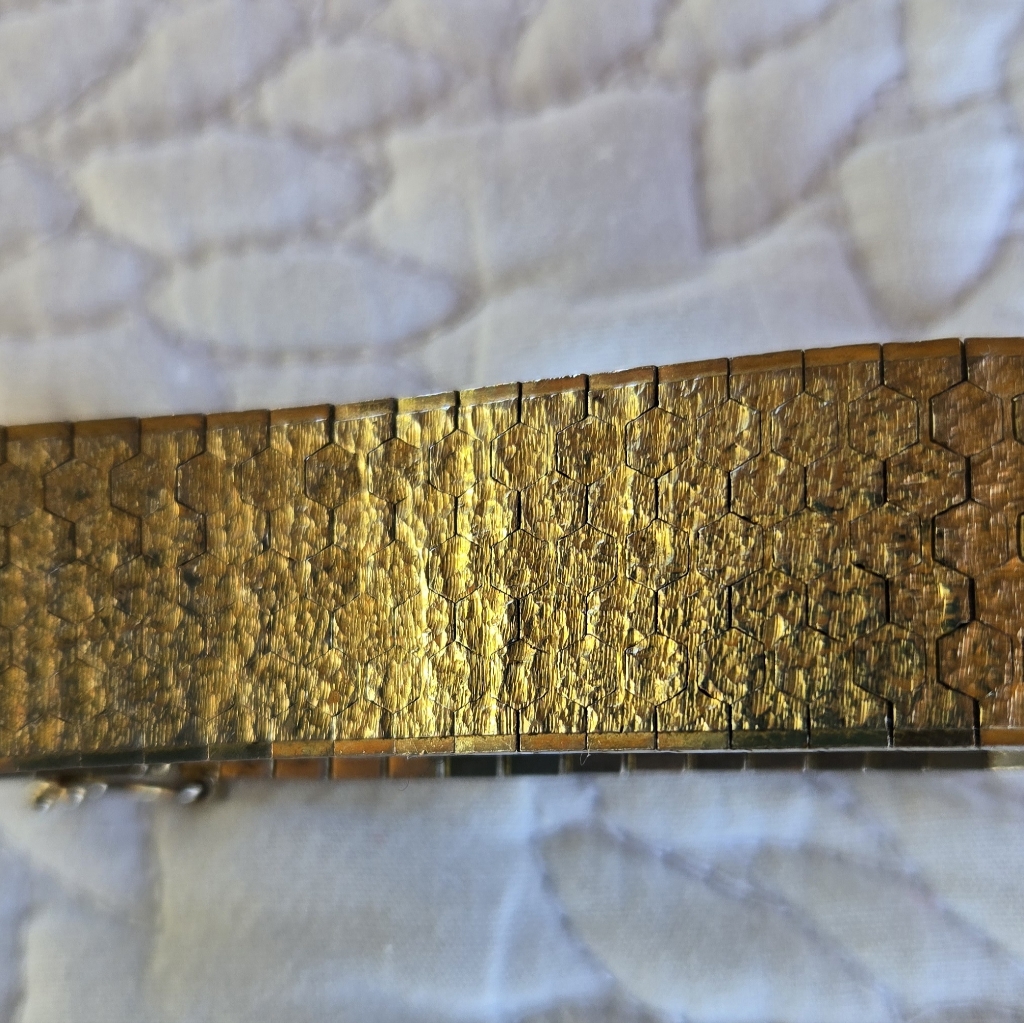 Vintage Italy 18 K Gold Plated Textured Bracelet Over Silver